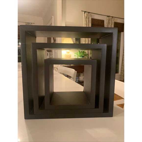 Melannco Set of 3 Espresso Square Wall Shelves - Contemporary Display for Home - Picture 1 of 2
